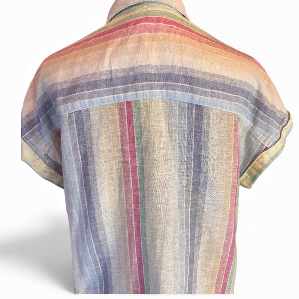 Beachlunchlounge Pastel Striped Linen Blend Spencer Camp Shirt, XS,Oversized - Picture 7 of 12
